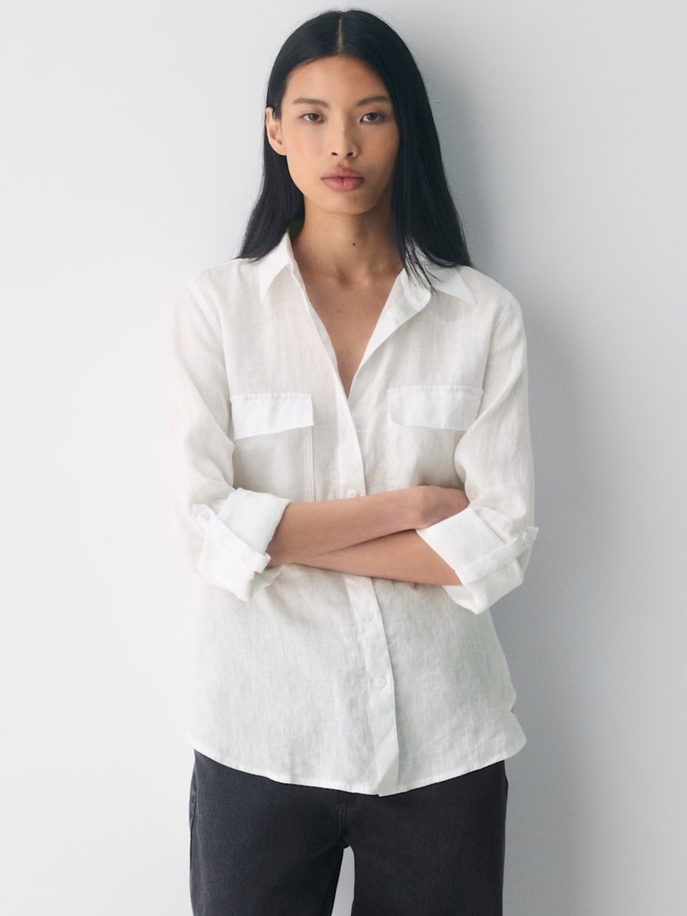 ARITZIA BABATON 100% Linen Utility Button Down White Shirt